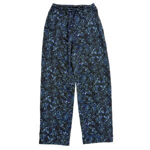 UNIQLO Satin Drape Straight Pants XS Black Floral Drawstring Lounge EUC B47